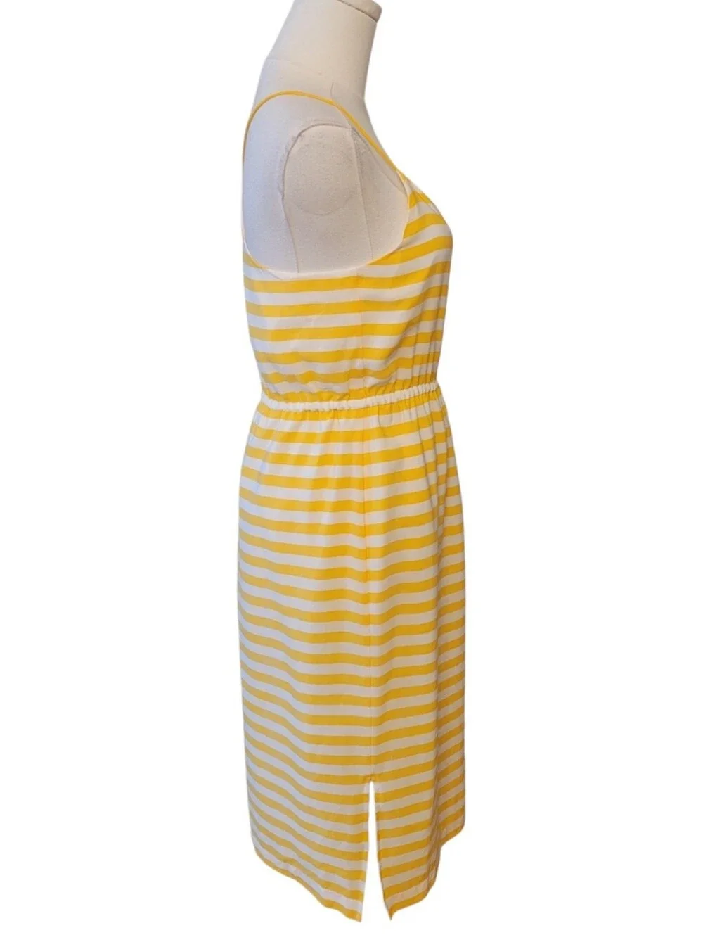 J. Crew Yellow & White Stripe Silk Sleeveless Midi Dress Size 4 Petite